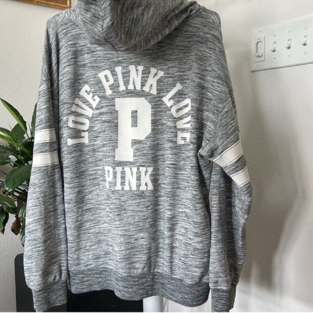 Victoria’s Secret Pink Full Zip Hoodie Sweatshirt Jacket Sz M Gray White Black